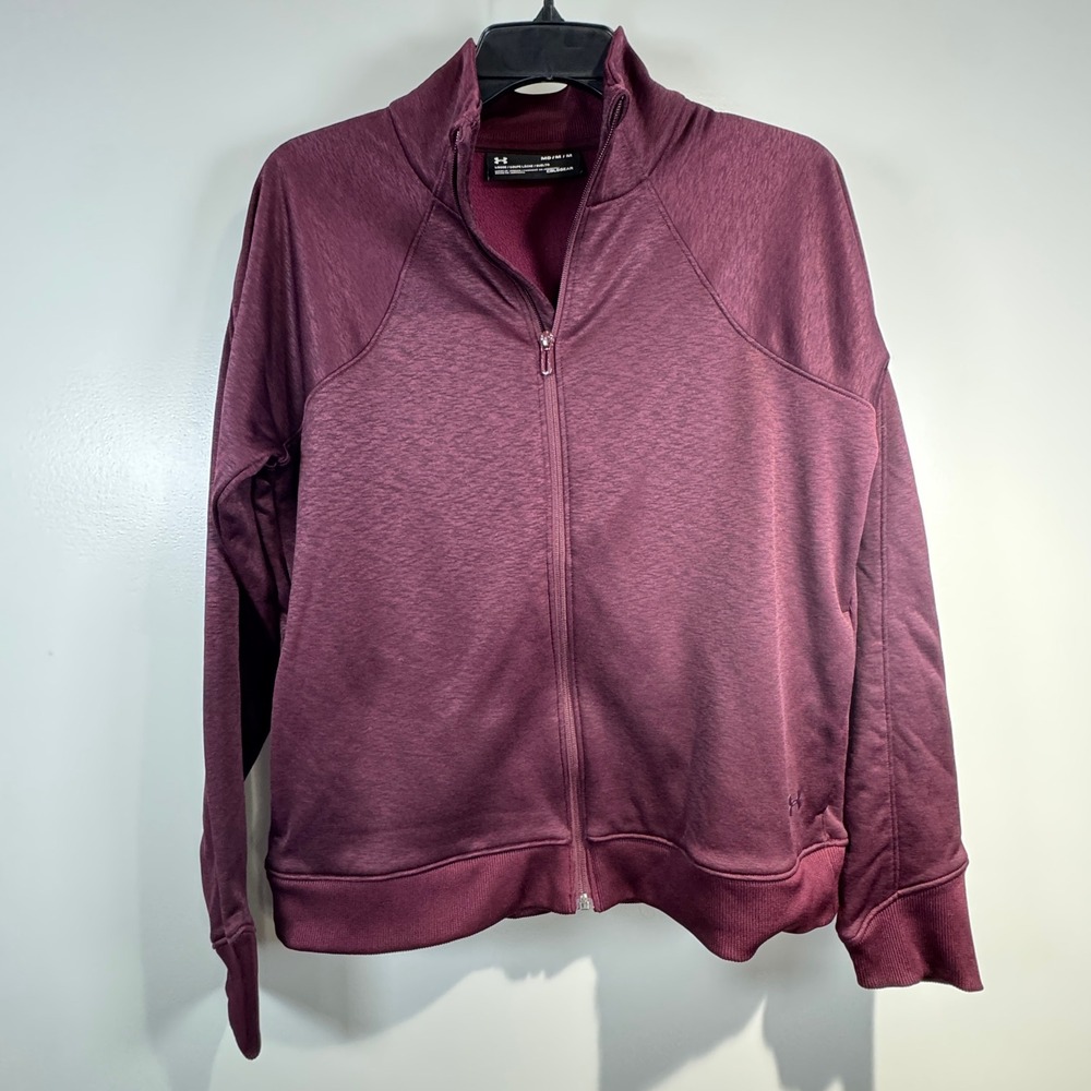 Under Armour ColdGear Womens M Maroon Full Zip Fleece Jacket Loose Fit Casual